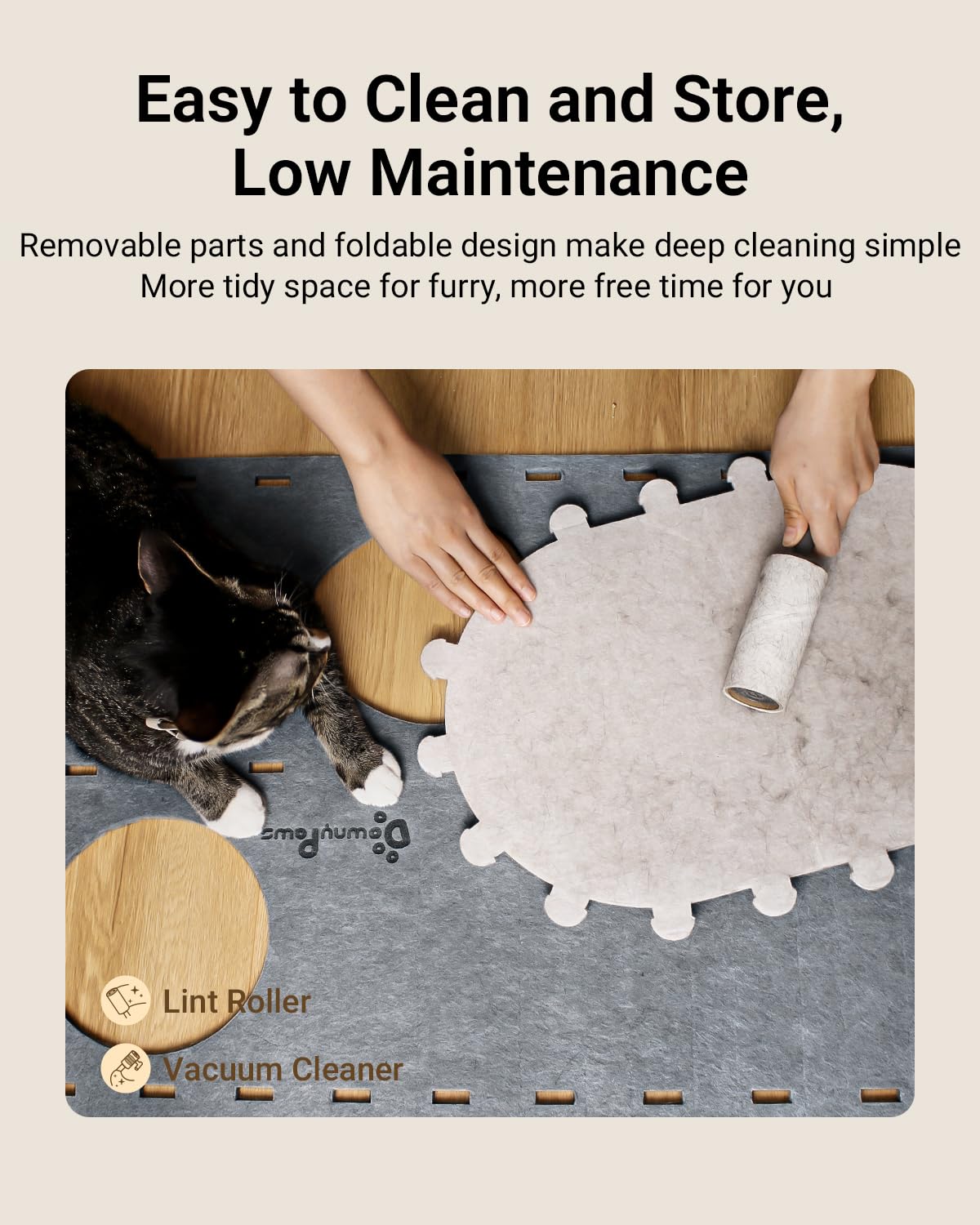 DownyPaws Castle Cat House for Indoor Cats – 2-Storey Felt Bed Cave (Light Gray) | Multicat, Scratch-Resistant