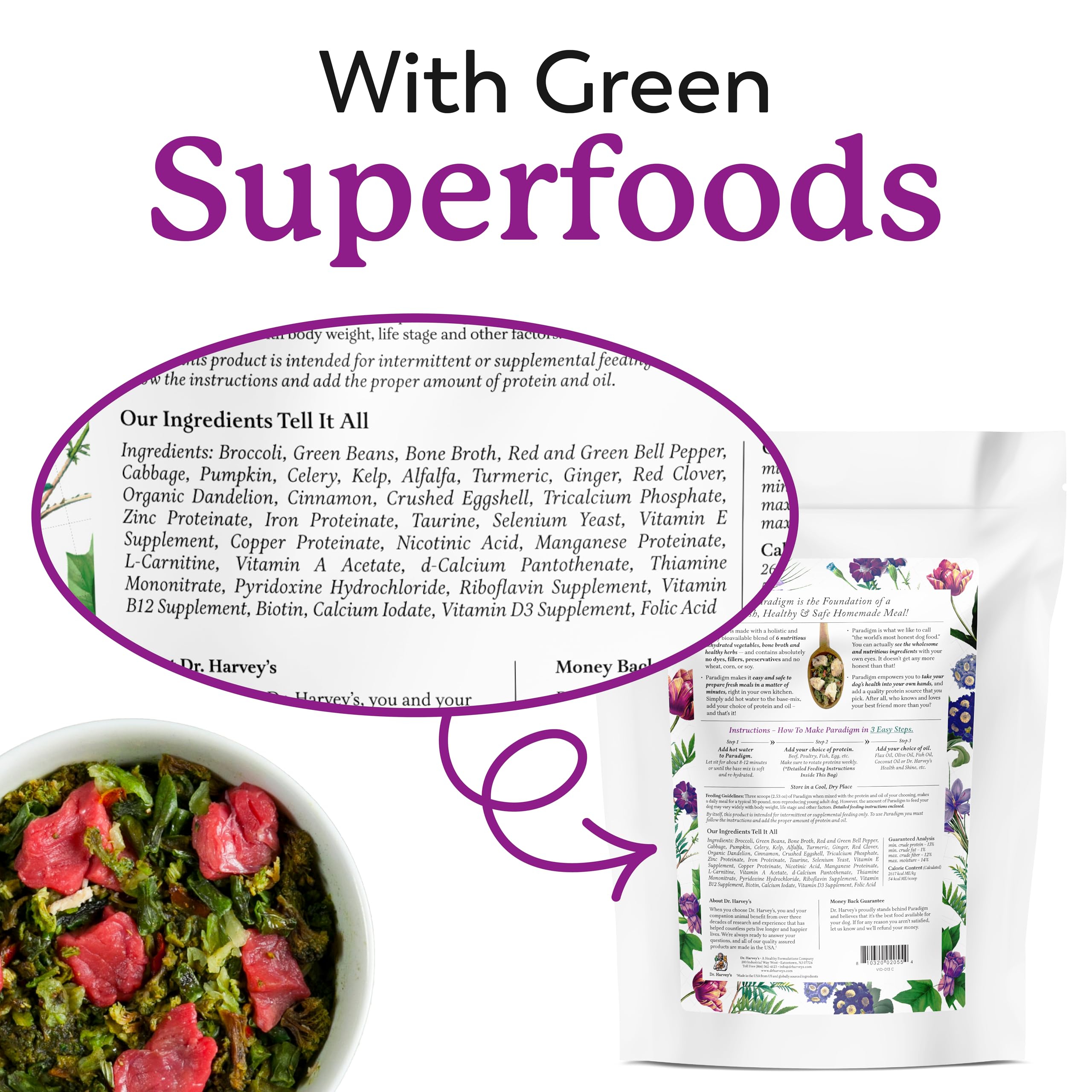 Dr. Harvey's Paradigm Green Superfood Base Mix for Dogs – Grain-Free, Low-Carb (3 lb)