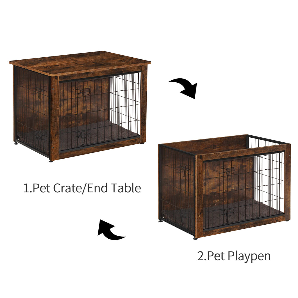DWANTON Dog Crate Furniture with Cushion — 38.5-inch Wooden Kennel Table (Rustic Brown)