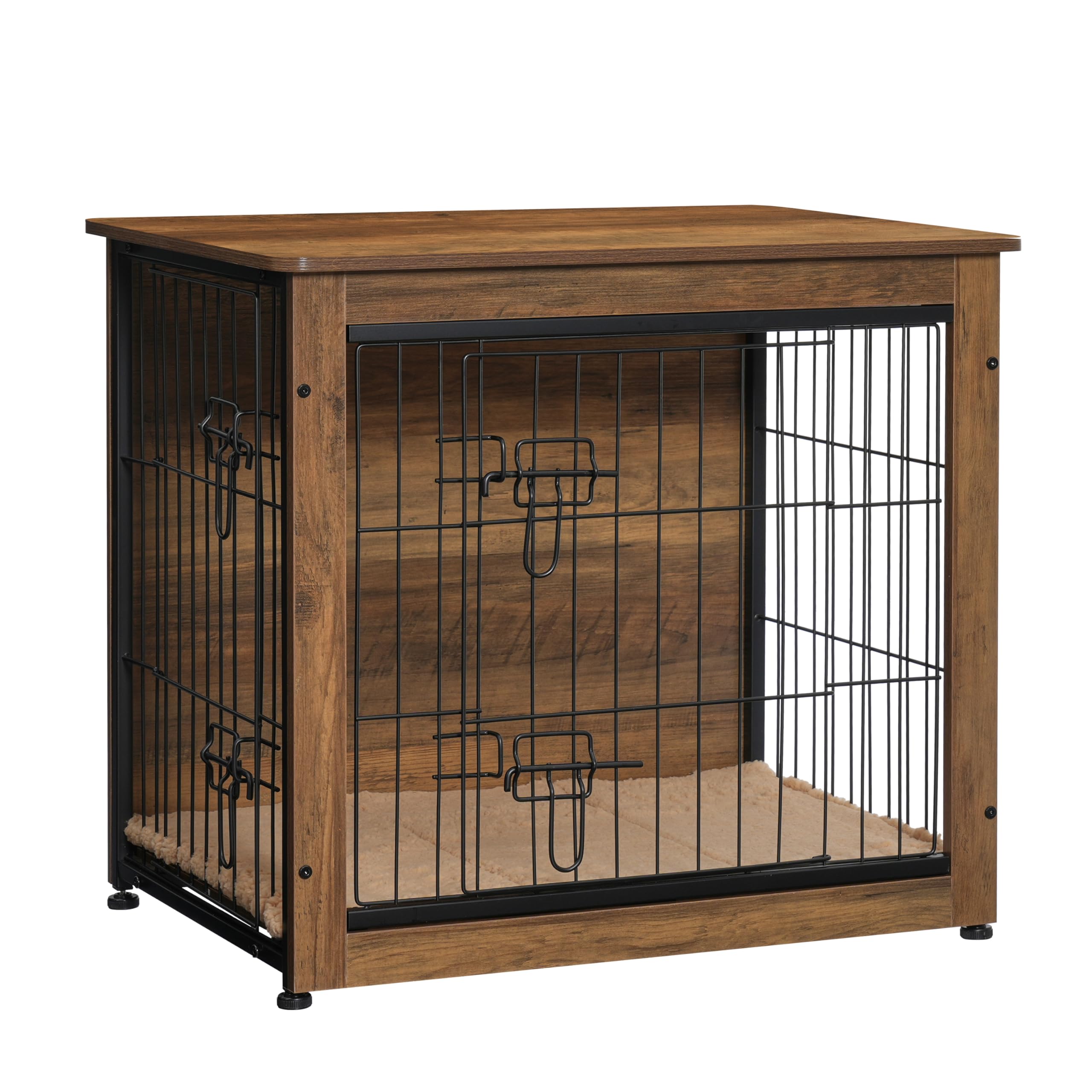 DWANTON Dog Crate Furniture with Cushion – Wooden Kennel Table with Double Doors, Indoor Dog House, 27.2in L, Warm Brown