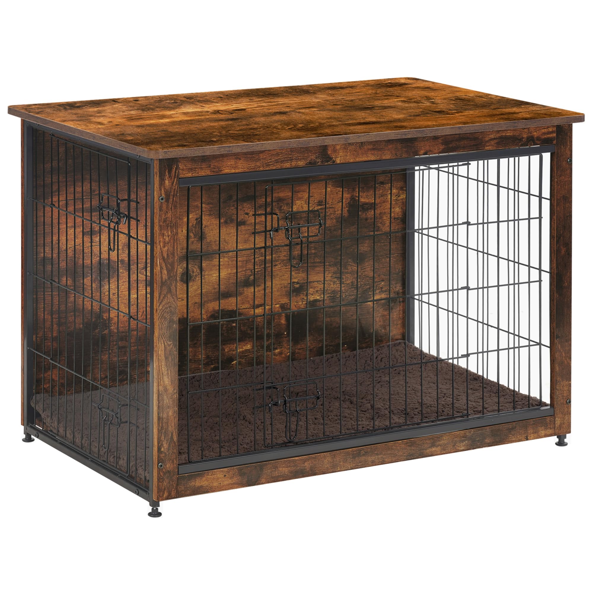 DWANTON Dog Crate Furniture with Cushion — 38.5-inch Wooden Kennel Table (Rustic Brown)