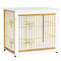 Dwanton Dog Crate Furniture with Cushion — White Wooden Kennel Table, Double Doors, 27.2-inch L