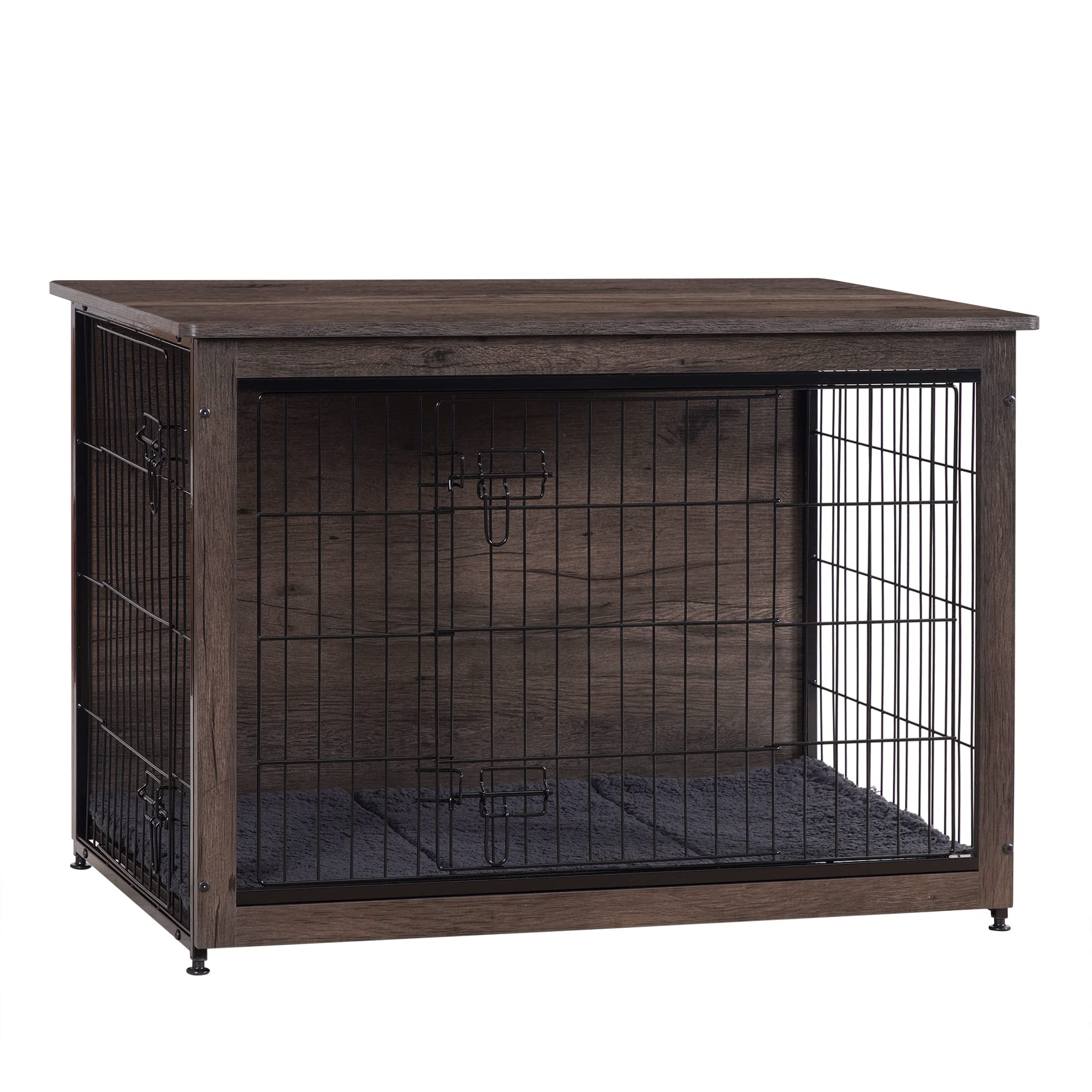 Dwanton Dog Crate Furniture with Cushion — Large 38.5" L Wooden Kennel Table with Double Doors