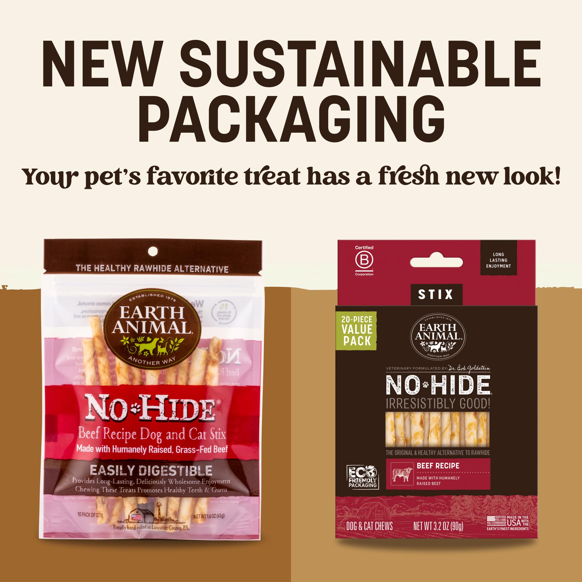 Earth Animal No Hide Stix – Long Lasting Rawhide Free Small Dog Chews Sticks Beef 40 Count Extra Value Pack
