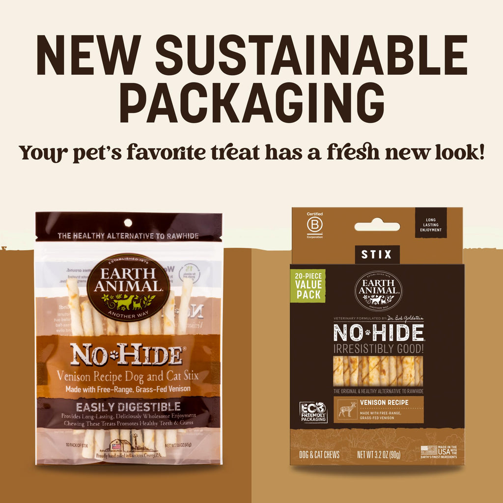 Earth Animal No Hide Stix Venison Chews for Small Dogs – 80 Count