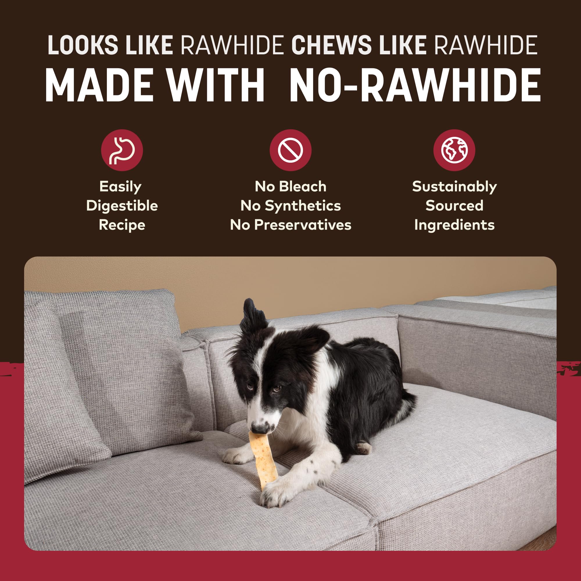 Earth Animal No Hide Strips – Natural Rawhide-Free Beef Chews, 16 Count