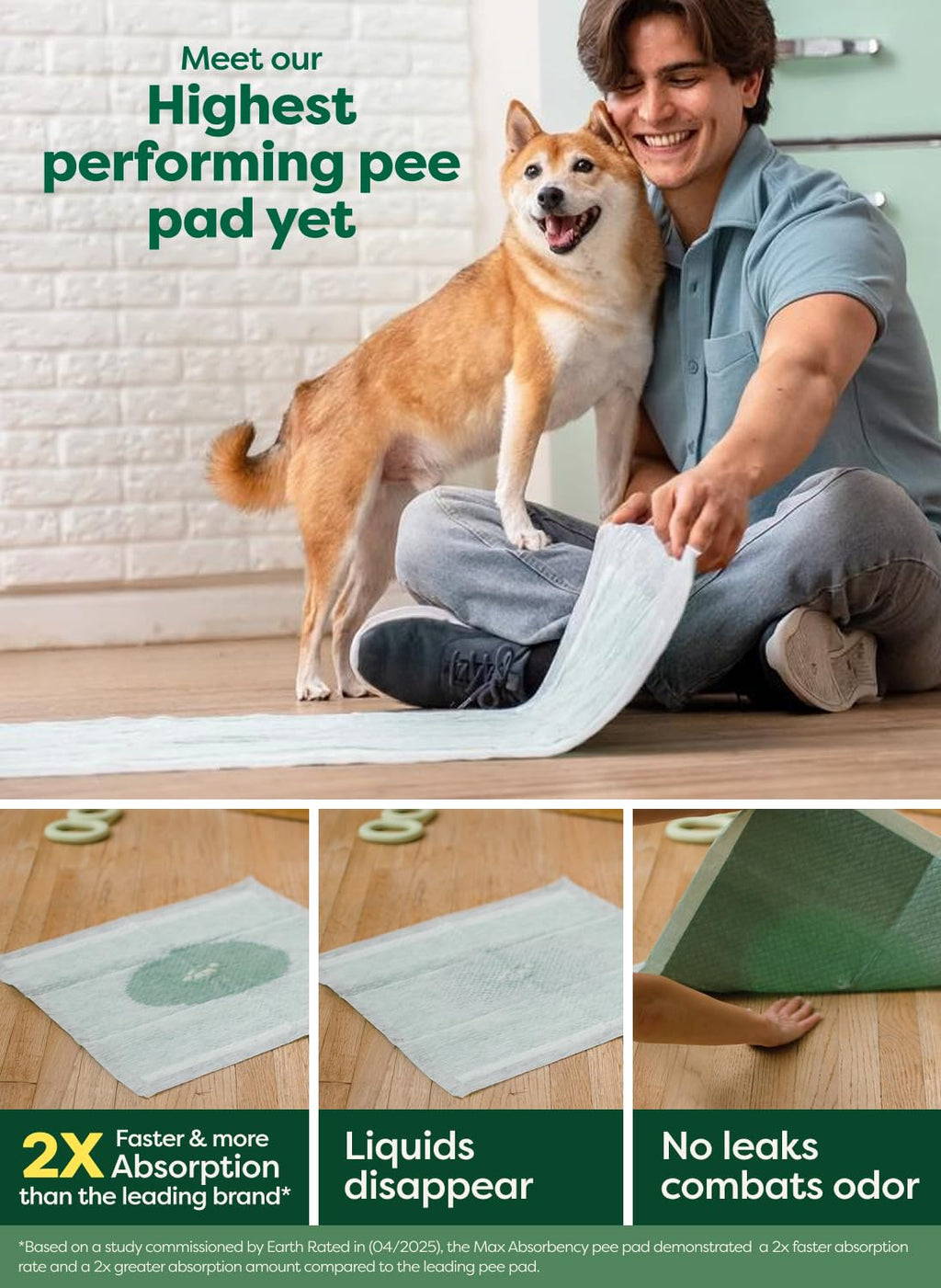 Earth Rated Max Absorbency Puppy Pads – 40 Count, XL 28”x34”, Unscented, Leak-Proof, 2x Faster & 2x More Absorption