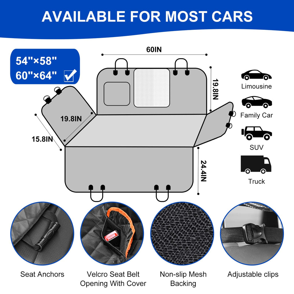 EasyHaWei Dog Car Seat Cover 60x64 — Waterproof, Nonslip Hammock with Mesh Window