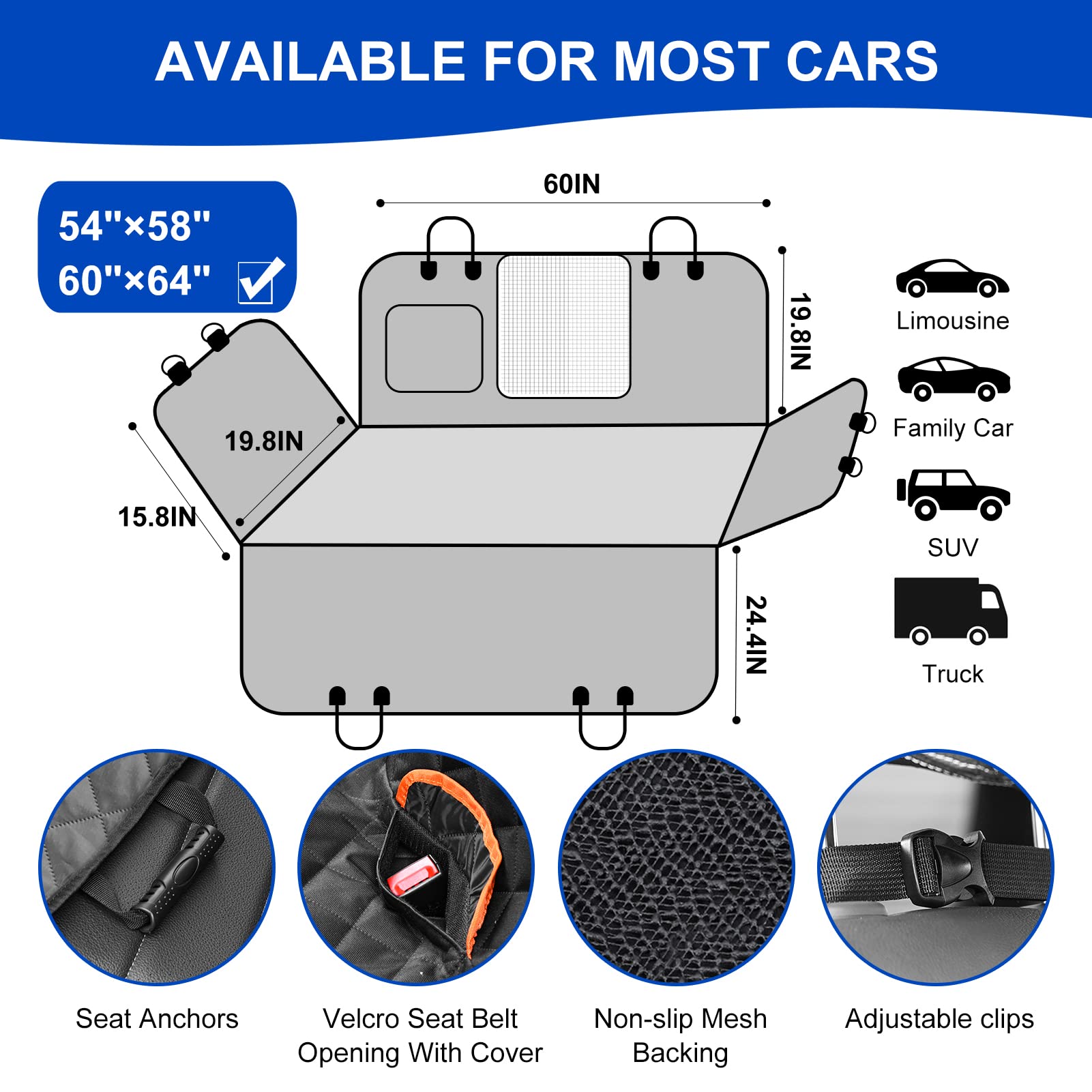 EasyHaWei Dog Car Seat Cover 60x64 — Waterproof, Nonslip Hammock with Mesh Window