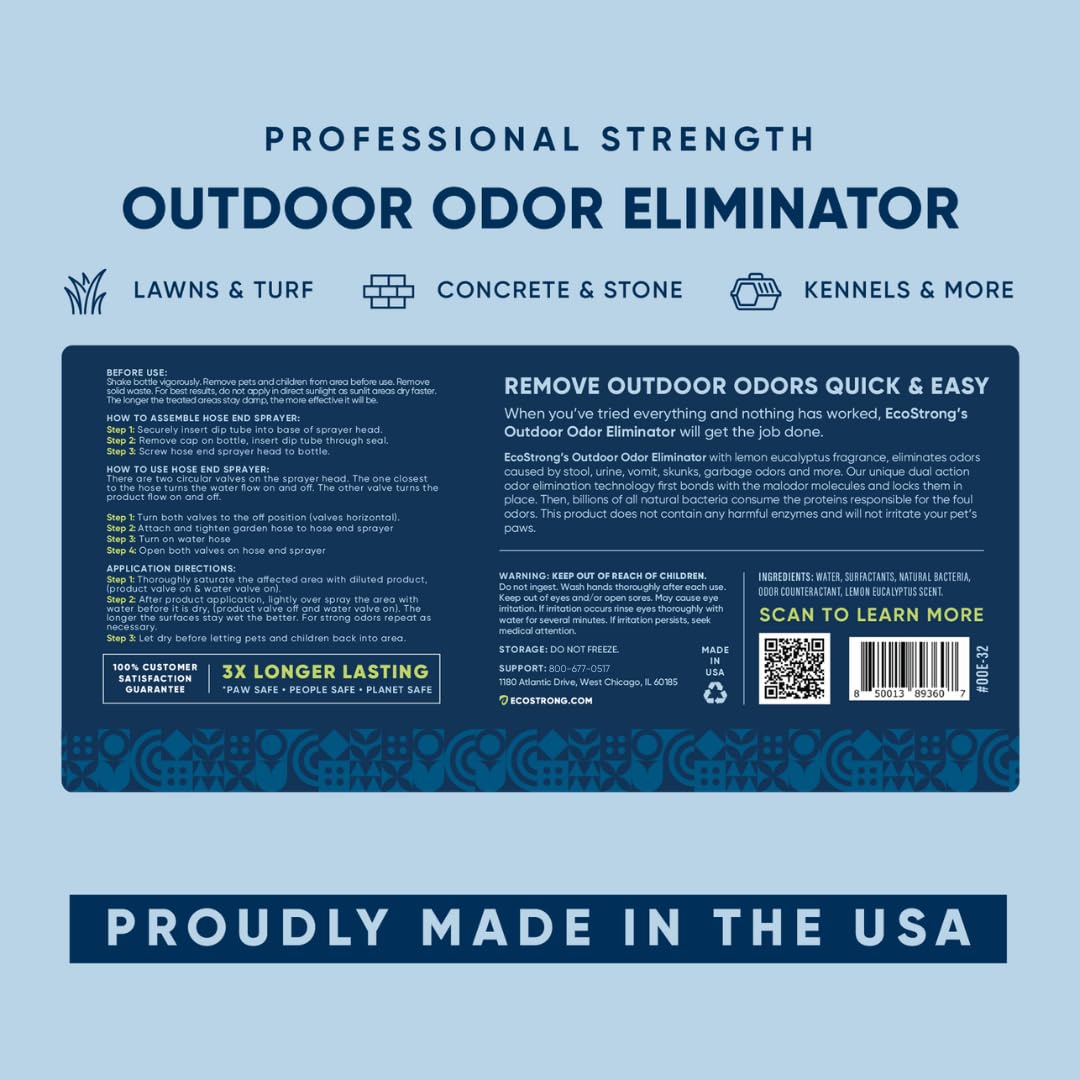 Eco Strong Outdoor Odor Eliminator – Enzyme Cleaner for Yard, Patio & Kennels (160 oz Bundle w Sprayer)