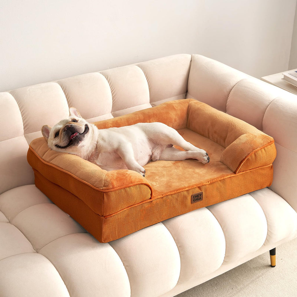 EHEYCIGA Orthopedic Large Dog Bed — Waterproof Memory Foam, Bolsters, Non-Slip (Pumpkin Orange)