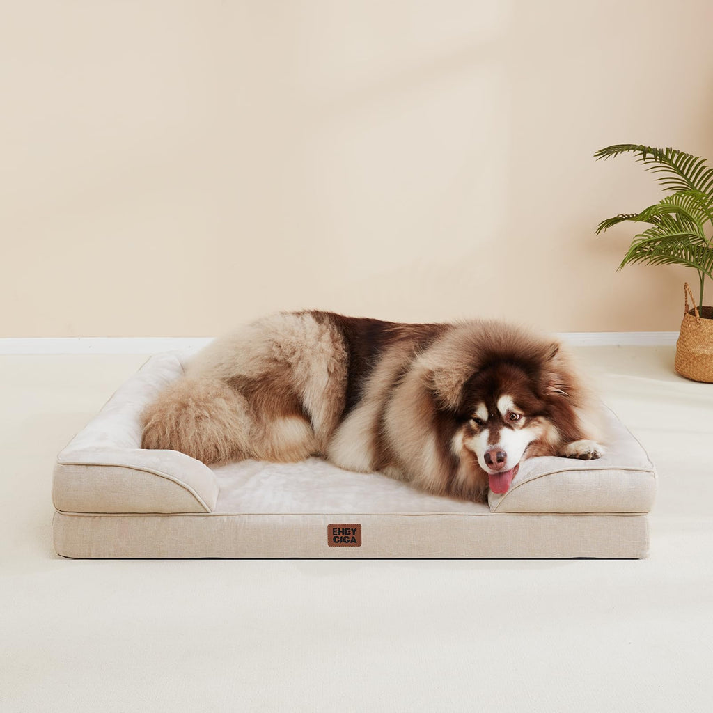 EHEYCIGA Orthopedic XXL Dog Bed – Waterproof Memory Foam, 3-Sided Bolsters, Non-Slip Bottom