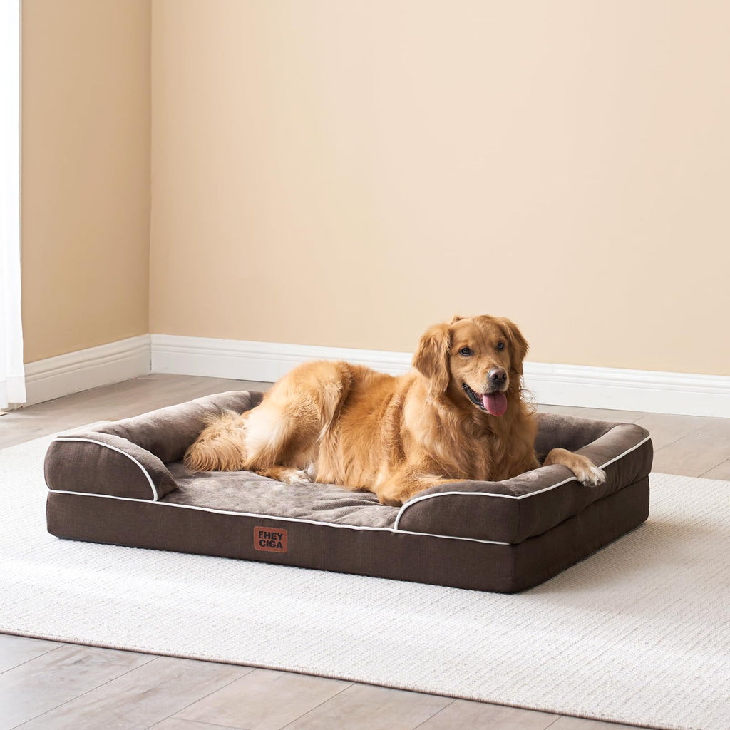 EHEYCIGA Orthopedic Large Dog Bed – Waterproof Memory Foam with Side Bolsters & Washable Cover