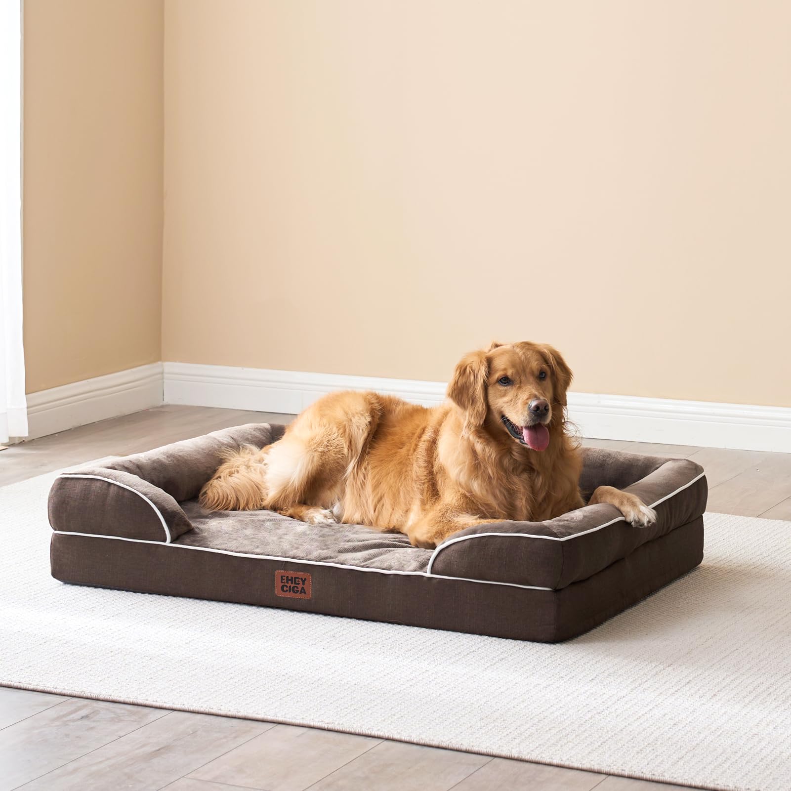 EHEYCIGA Orthopedic Large Dog Bed – Waterproof Memory Foam with Side Bolsters & Washable Cover