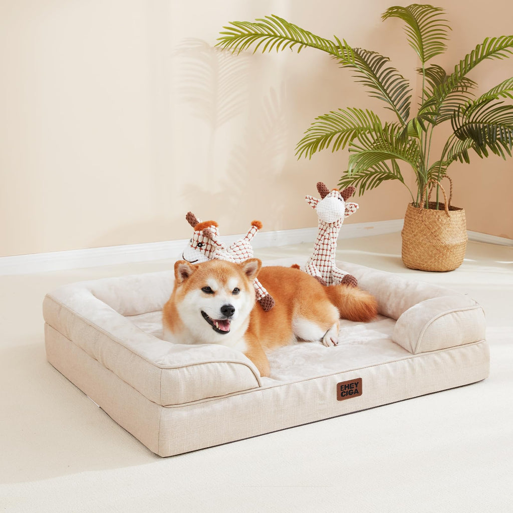 EHEYCIGA Orthopedic XXL Dog Bed – Waterproof Memory Foam, 3-Sided Bolsters, Non-Slip Bottom