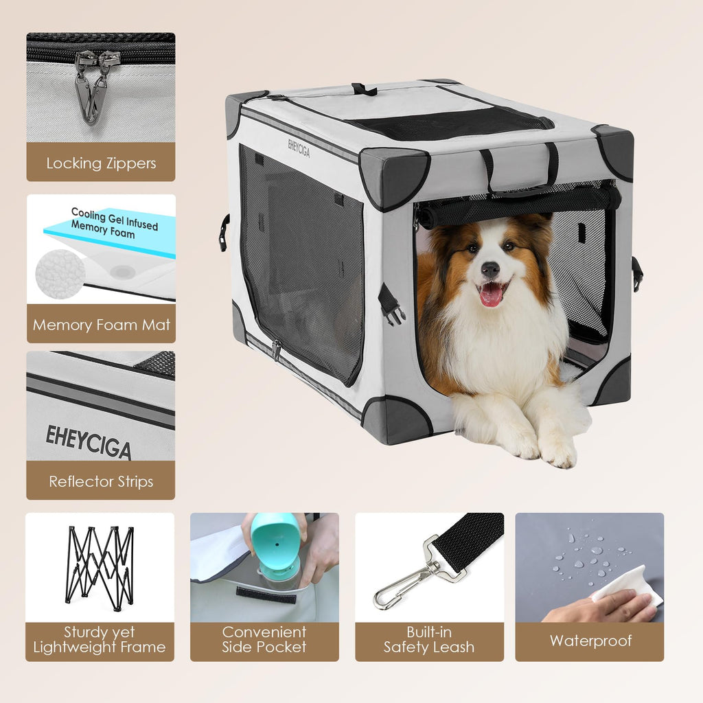 EHEYCIGA Collapsible Dog Crate 36 Inches | Portable Large Dog Kennel with 4-Door Mesh