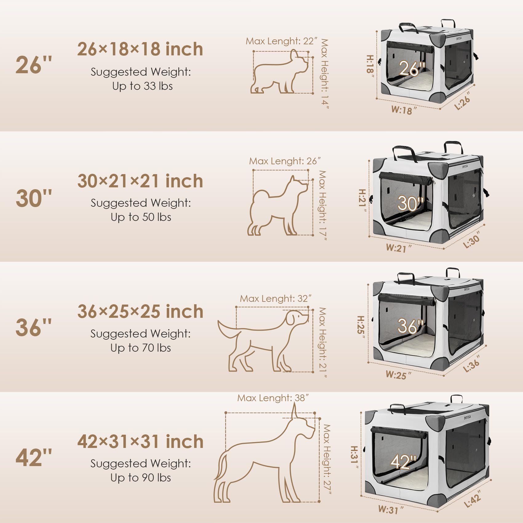 EHEYCIGA Collapsible Dog Crate 36 Inches | Portable Large Dog Kennel with 4-Door Mesh