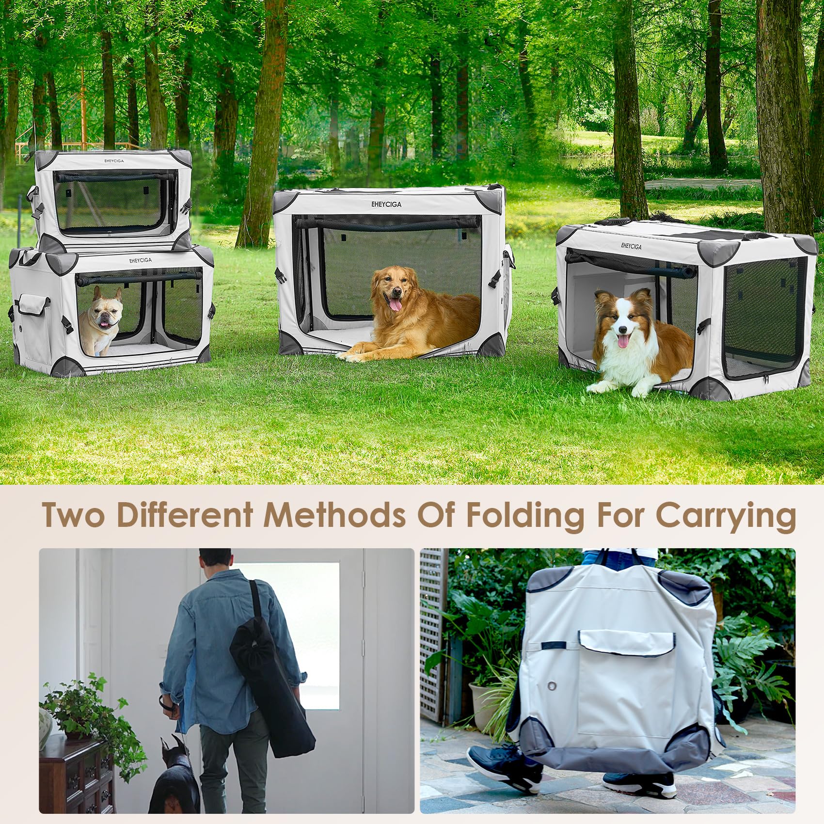 EHEYCIGA Collapsible Dog Crate 36 Inches | Portable Large Dog Kennel with 4-Door Mesh