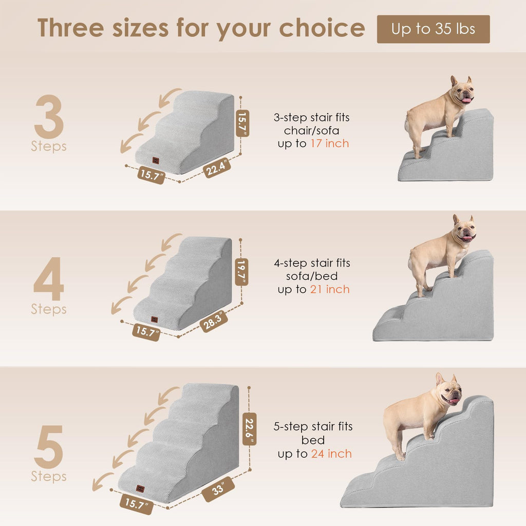 EHEYCIGA Curved 3-Step Dog Stairs for Small Dogs – Non-Slip Indoor Pet Steps