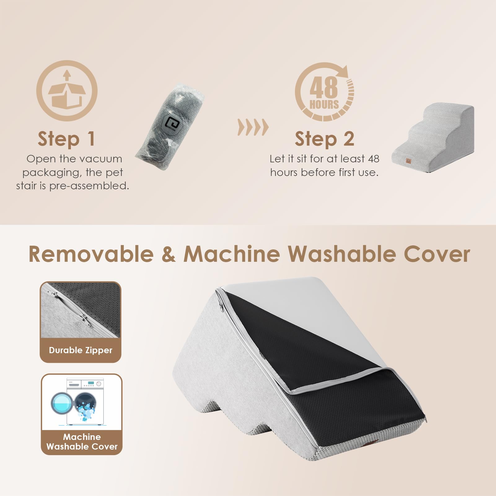 EHEYCIGA Curved 3-Step Dog Stairs for Small Dogs – Non-Slip Indoor Pet Steps