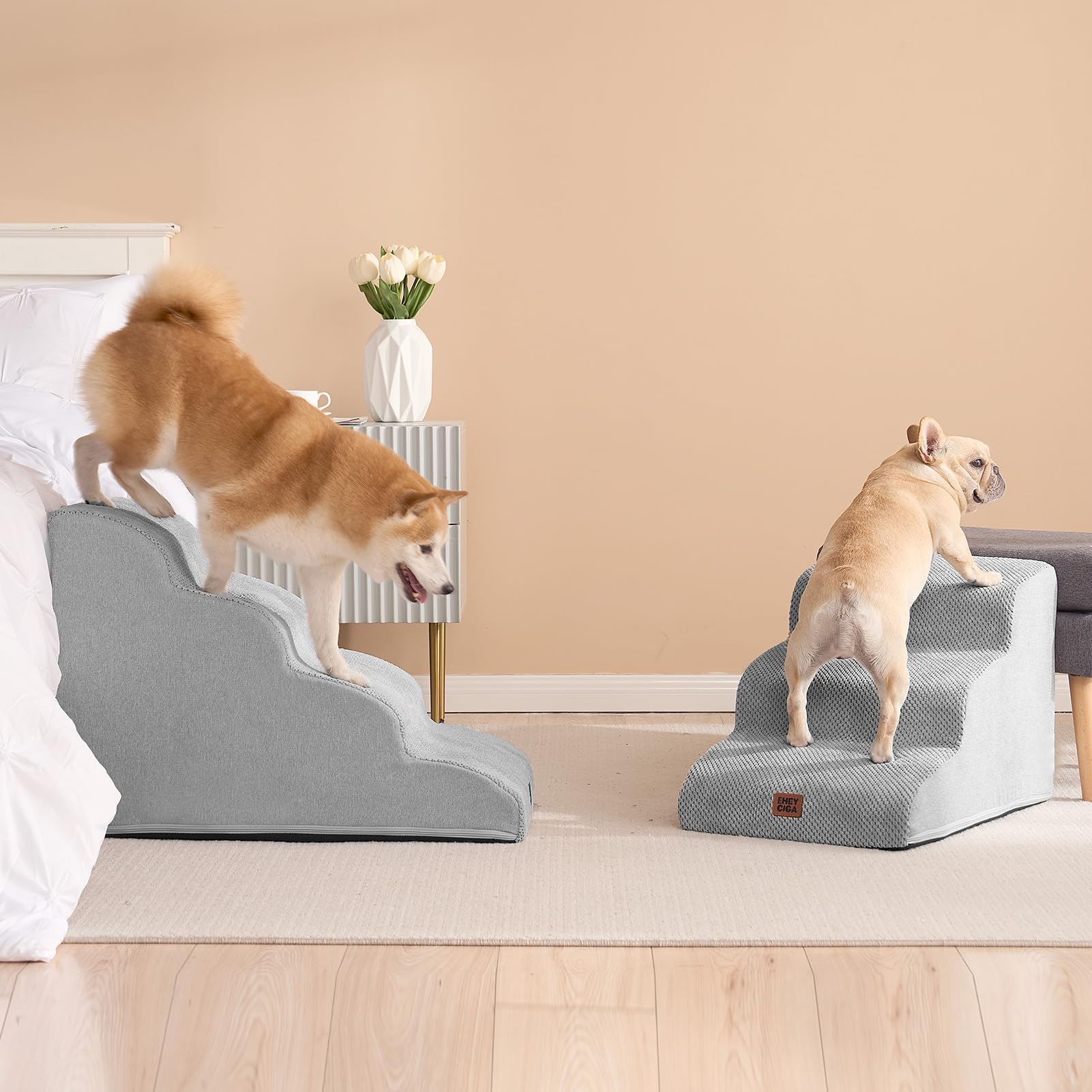 EHEYCIGA Curved 3-Step Dog Stairs for Small Dogs – Non-Slip Indoor Pet Steps