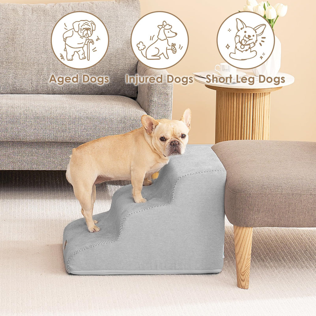 EHEYCIGA Curved 3-Step Dog Stairs for Small Dogs – Non-Slip Indoor Pet Steps
