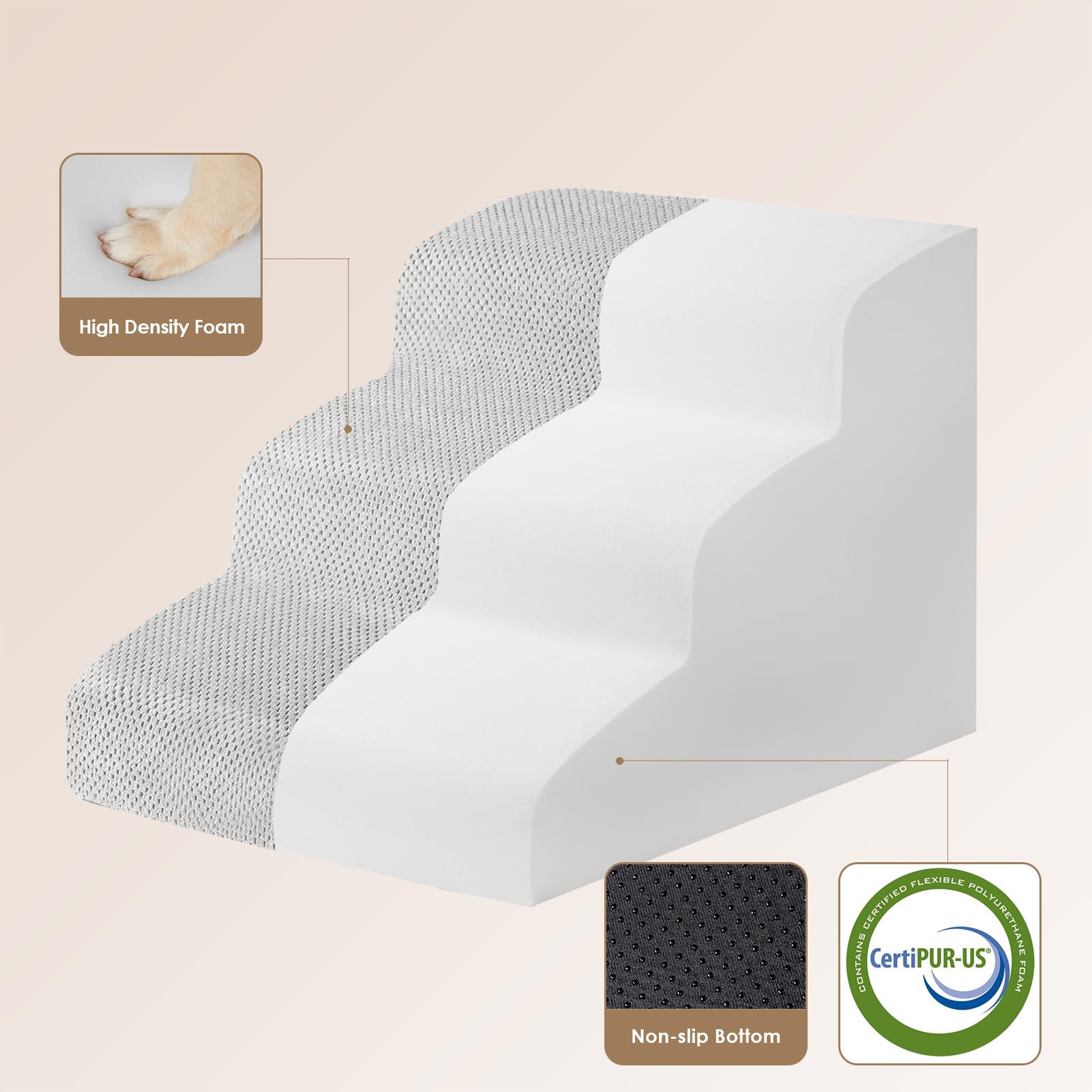 EHEYCIGA Curved 3-Step Dog Stairs for Small Dogs – Non-Slip Indoor Pet Steps