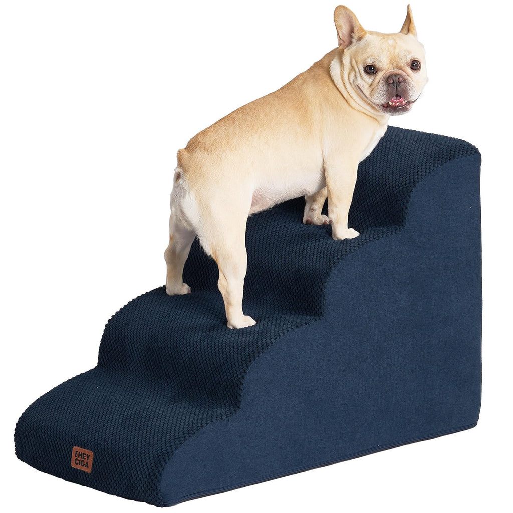 EHEYCIGA Curved Dog Stairs – 4-Step Navy Non-Slip Pet Stairs for High Beds