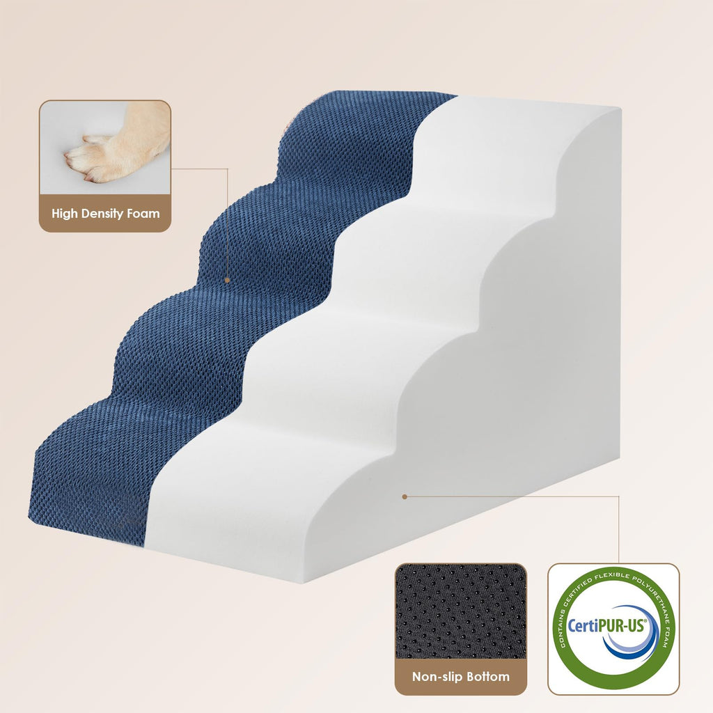 EHEYCIGA Curved Dog Stairs – 4-Step Navy Non-Slip Pet Stairs for High Beds