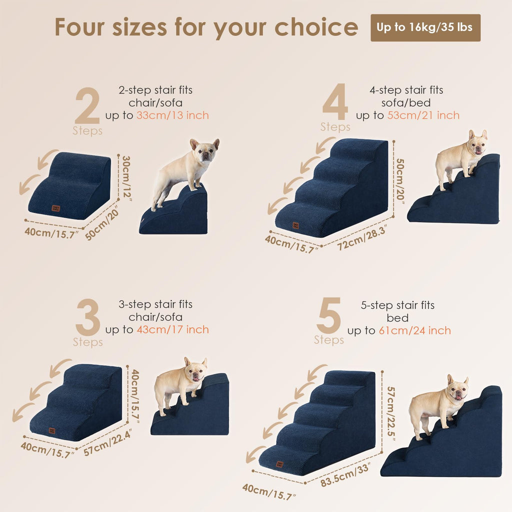 EHEYCIGA Curved Dog Stairs – 4-Step Navy Non-Slip Pet Stairs for High Beds