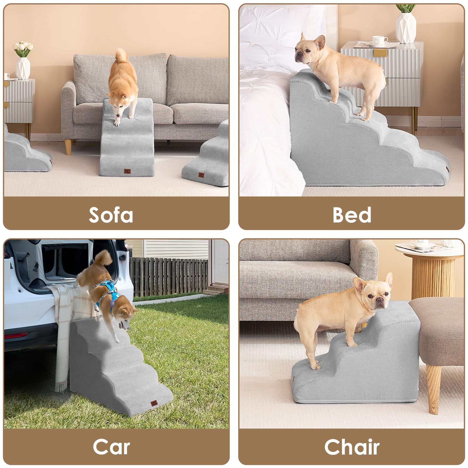 EHEYCIGA Curved 3-Step Dog Stairs for Small Dogs – Non-Slip Indoor Pet Steps