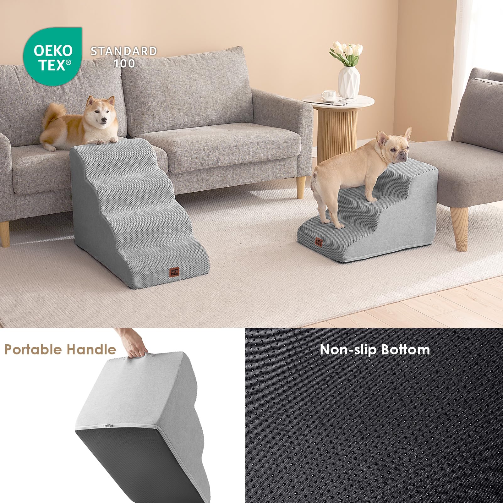 EHEYCIGA Curved 3-Step Dog Stairs for Small Dogs – Non-Slip Indoor Pet Steps