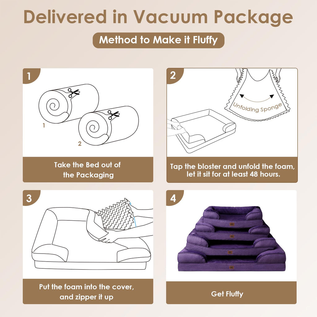 EHEYCIGA Orthopedic XL Dog Bed – Waterproof Memory Foam with Bolsters | Purple