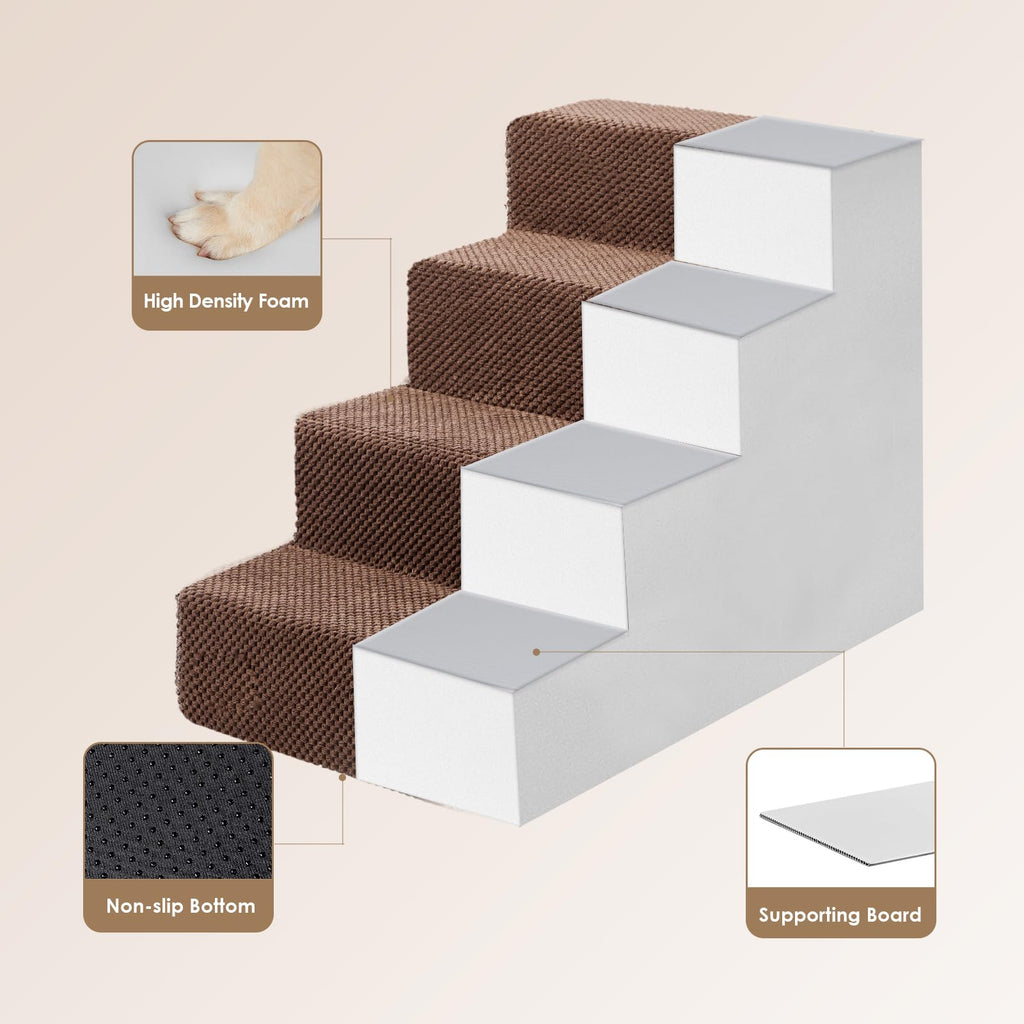 EHEYCIGA Dog Stairs for Bed - 4-Step High-Bed Pet Steps, Non-Slip Foldable Ramp (Brown)