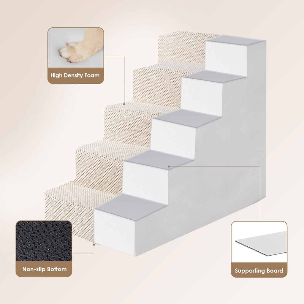 EHEYCIGA 5-Step Dog Stairs for Bed - 22.5-Inch High, Non-Slip Beige