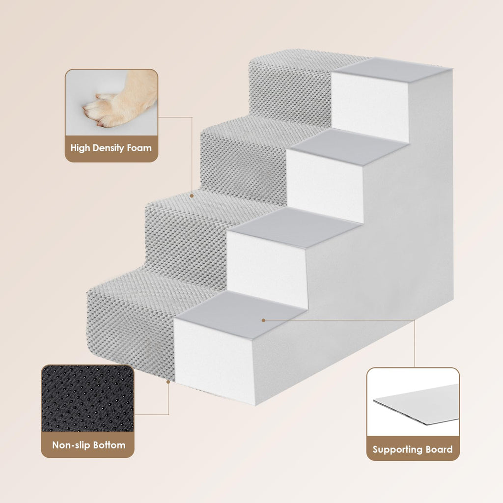 EHEYCIGA Dog Stairs for Bed - 18-inch Height, 4-Step Non-Slip Indoor Pet Steps