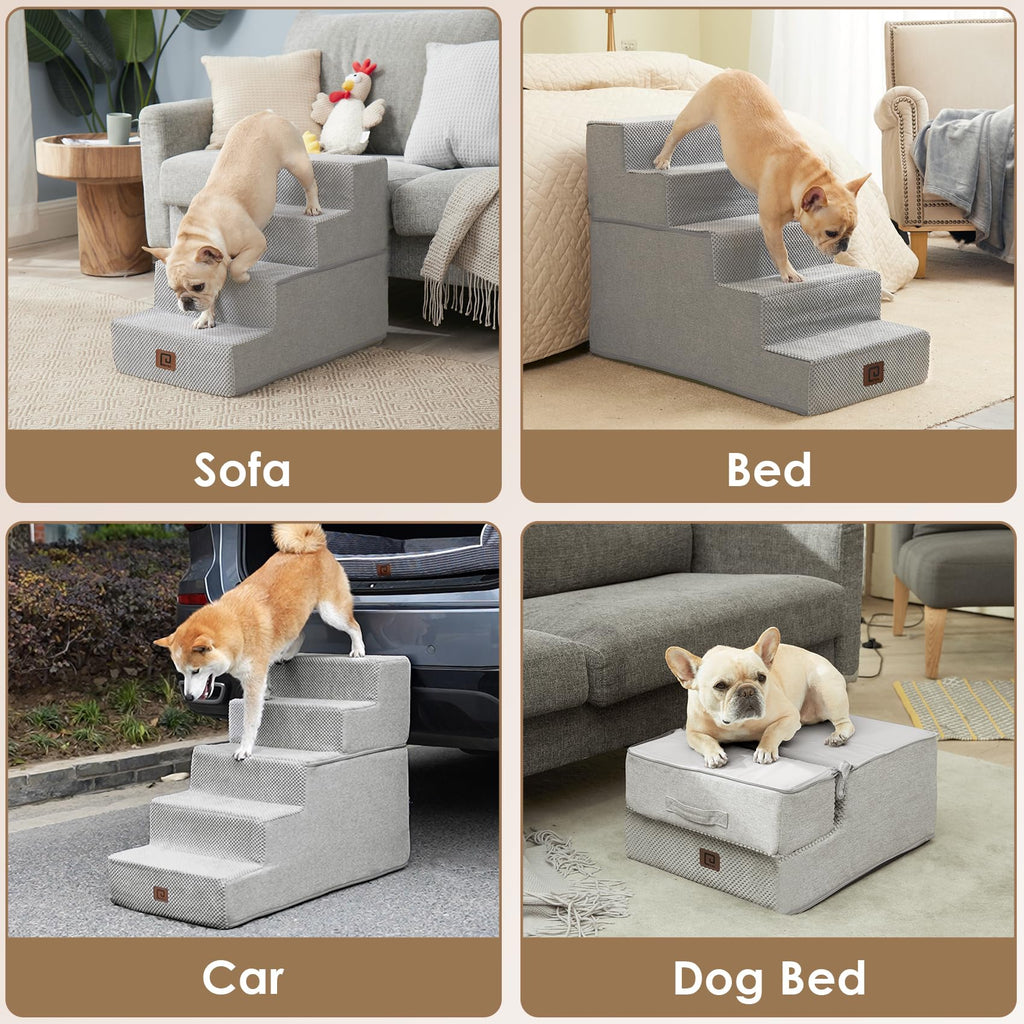 EHEYCIGA Dog Stairs for Bed - 18-inch Height, 4-Step Non-Slip Indoor Pet Steps