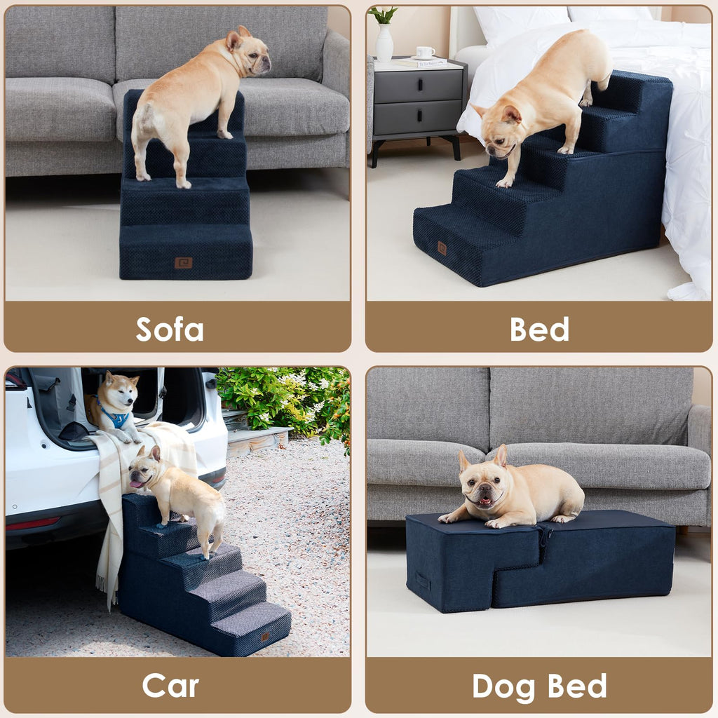 EHEYCIGA Dog Stairs – 3-Step Navy (13.5 in H) for Sofa, Non-Slip, Foldable
