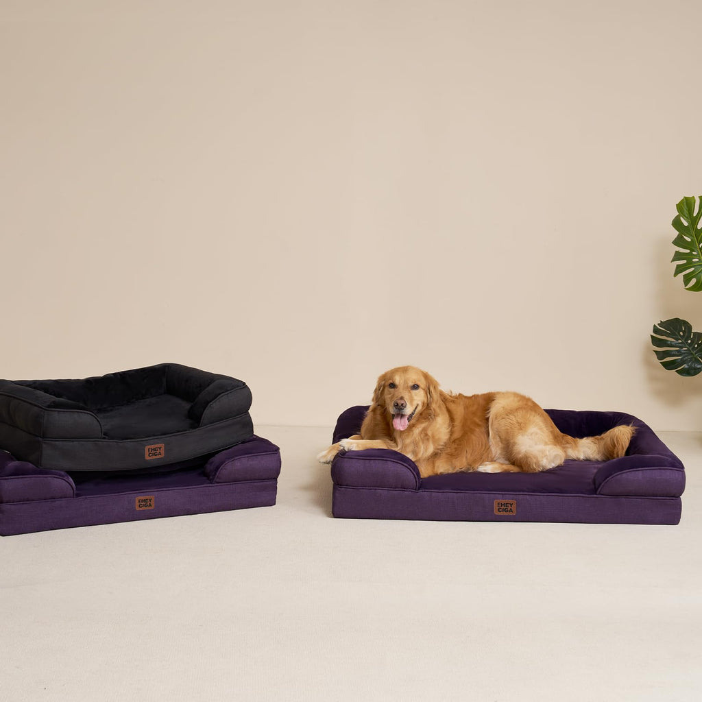 EHEYCIGA Orthopedic XL Dog Bed – Waterproof Memory Foam with Bolsters | Purple