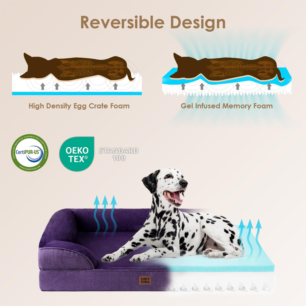 EHEYCIGA Orthopedic XL Dog Bed – Waterproof Memory Foam with Bolsters | Purple