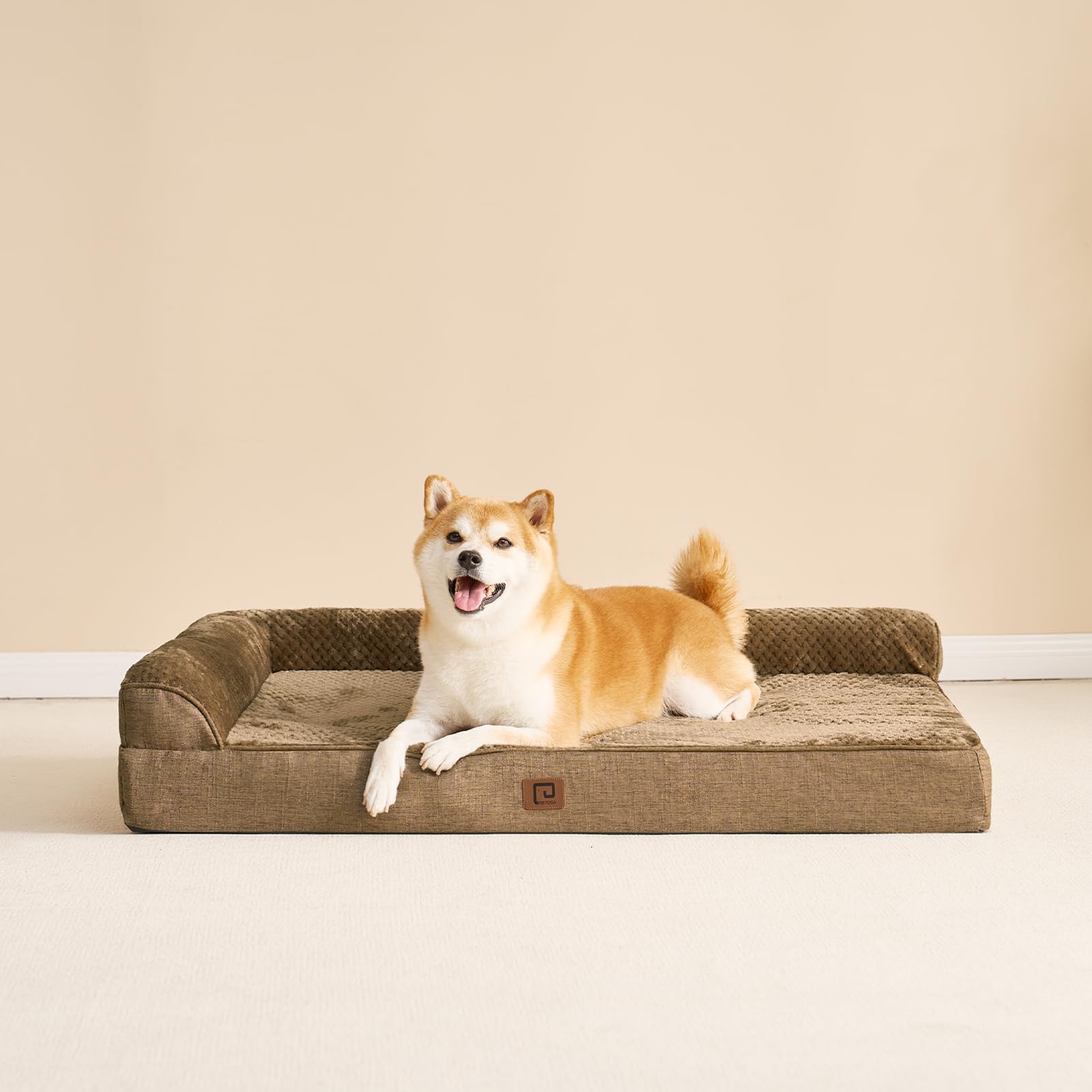 EHEYCIGA Memory Foam Dog Bed Large – Orthopedic L-Shape, Waterproof Liner, 35x23x6 in, Camel