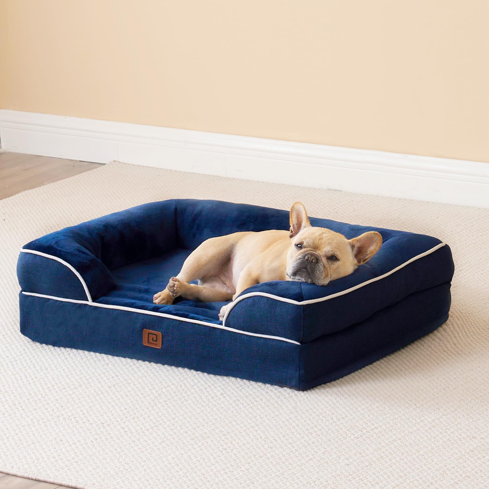 EHEYCIGA Orthopedic Large Dog Bed – Waterproof Memory Foam with 3-Sided Bolsters, Navy