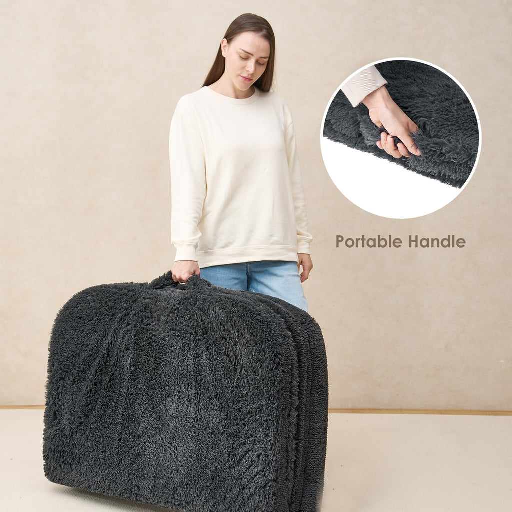 EHEYCIGA Foldable XXL Dog Bed - Large 54x38x7.5in Faux Fur Memory Foam