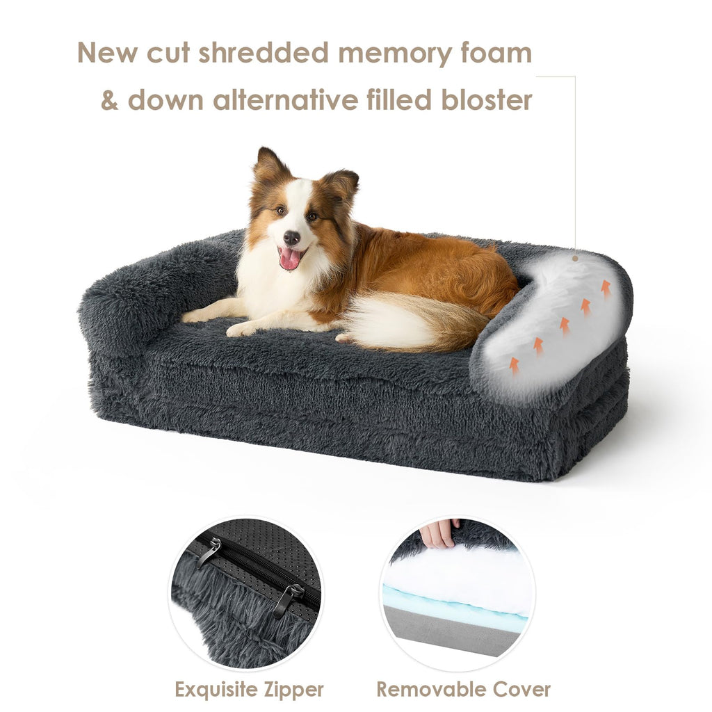 EHEYCIGA Foldable XXL Dog Bed - Large 54x38x7.5in Faux Fur Memory Foam