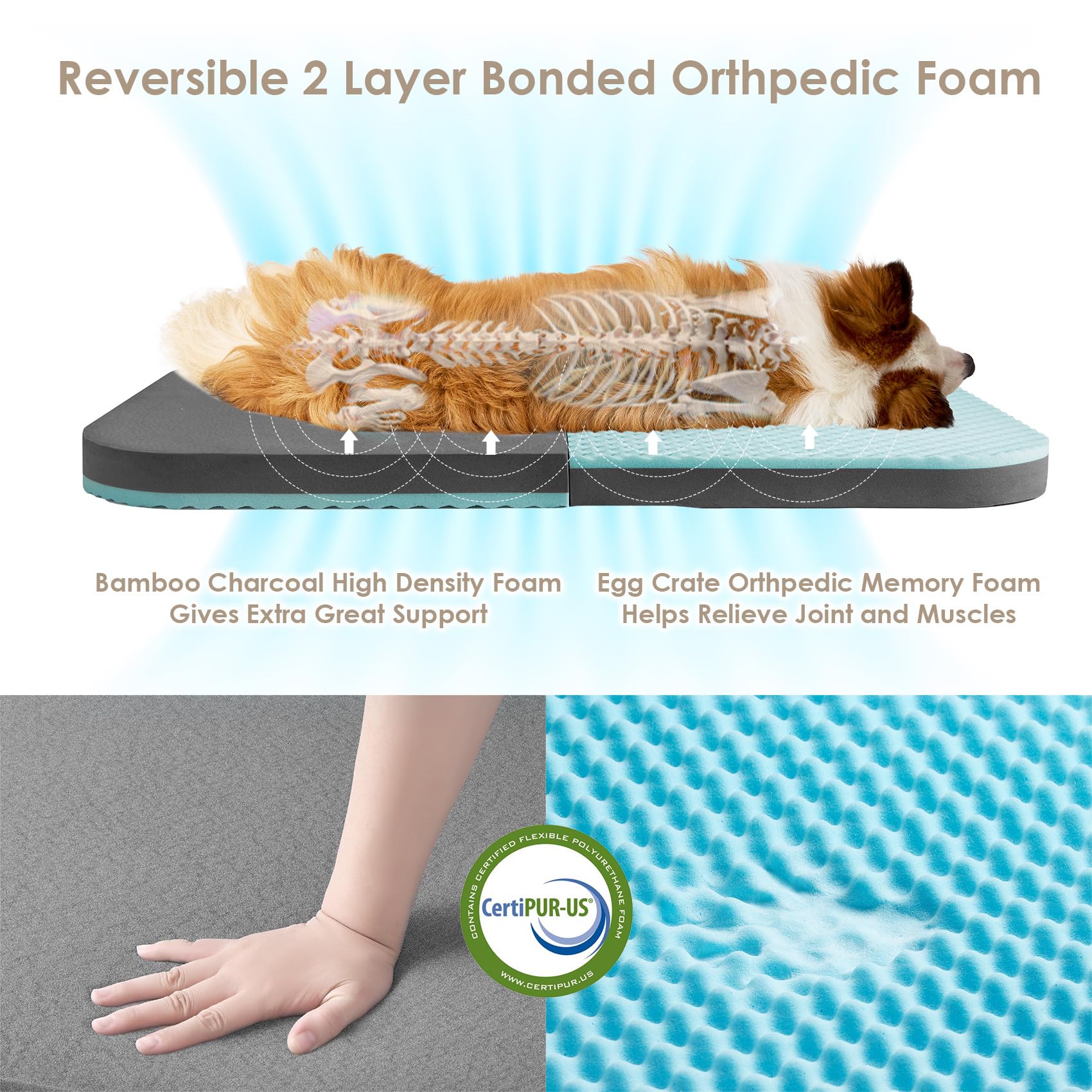 EHEYCIGA Foldable XXL Dog Bed - Large 54x38x7.5in Faux Fur Memory Foam