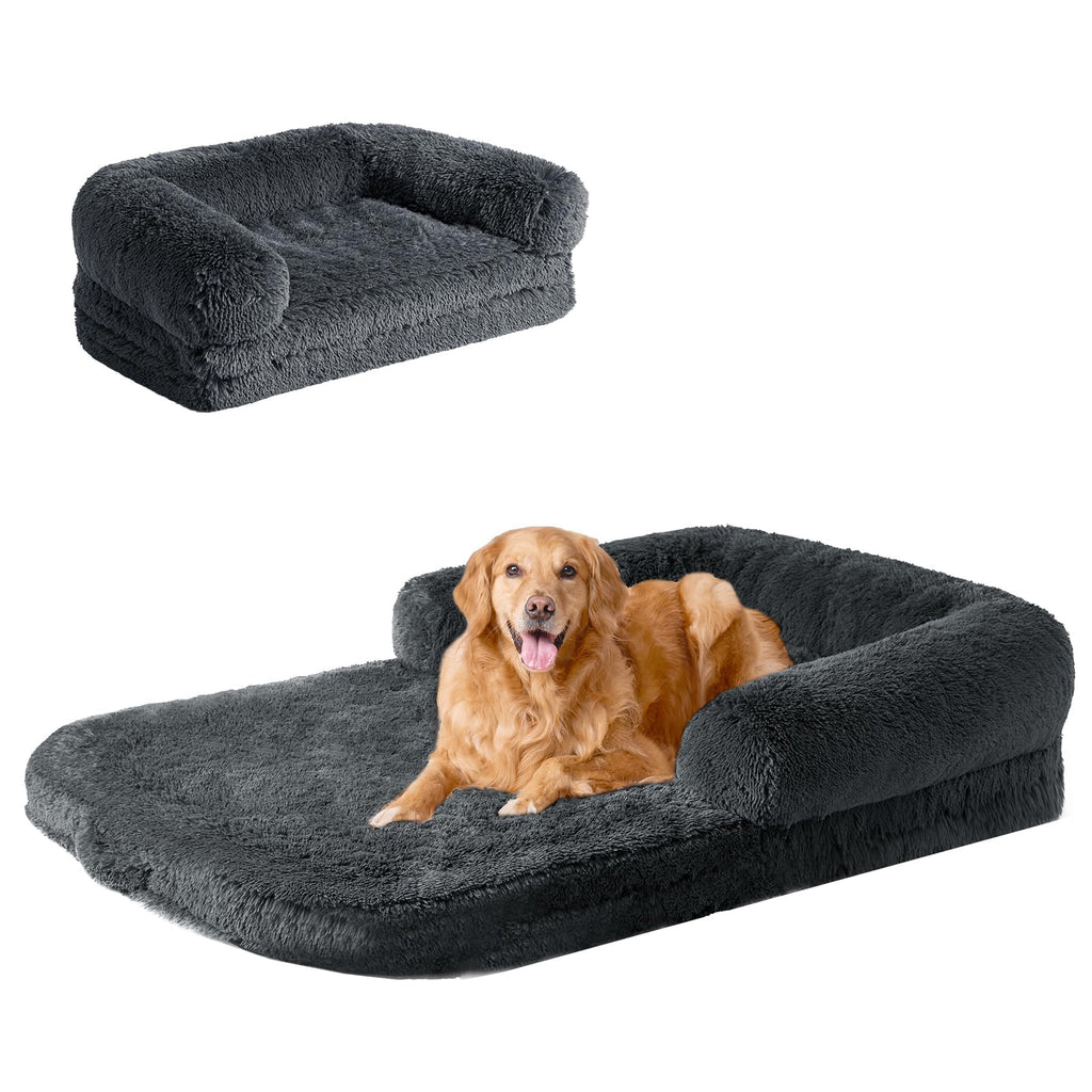 EHEYCIGA Foldable XXL Dog Bed - Large 54x38x7.5in Faux Fur Memory Foam