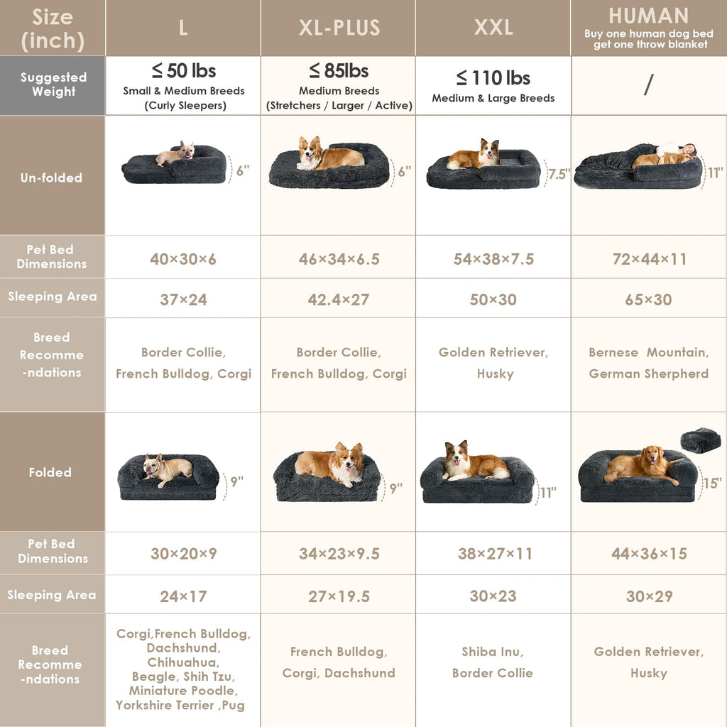 EHEYCIGA Foldable XXL Dog Bed - Large 54x38x7.5in Faux Fur Memory Foam