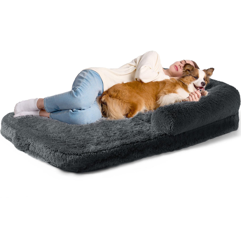 EHEYCIGA Foldable XXL Dog Bed - Large 54x38x7.5in Faux Fur Memory Foam