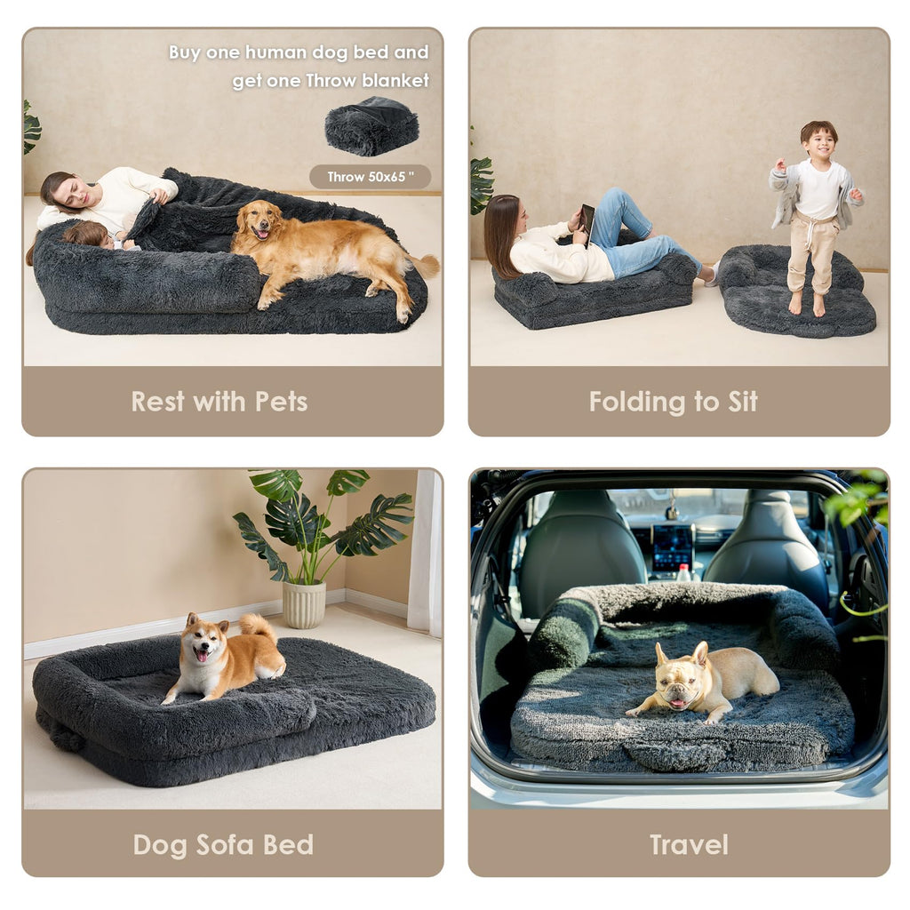 EHEYCIGA Foldable XXL Dog Bed - Large 54x38x7.5in Faux Fur Memory Foam