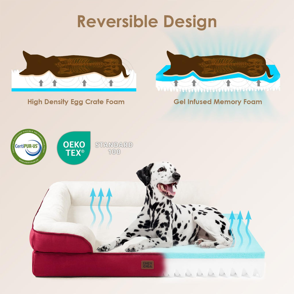 EHEYCIGA Orthopedic Large Dog Bed – Waterproof Memory Foam with Sides and Washable Cover | Red